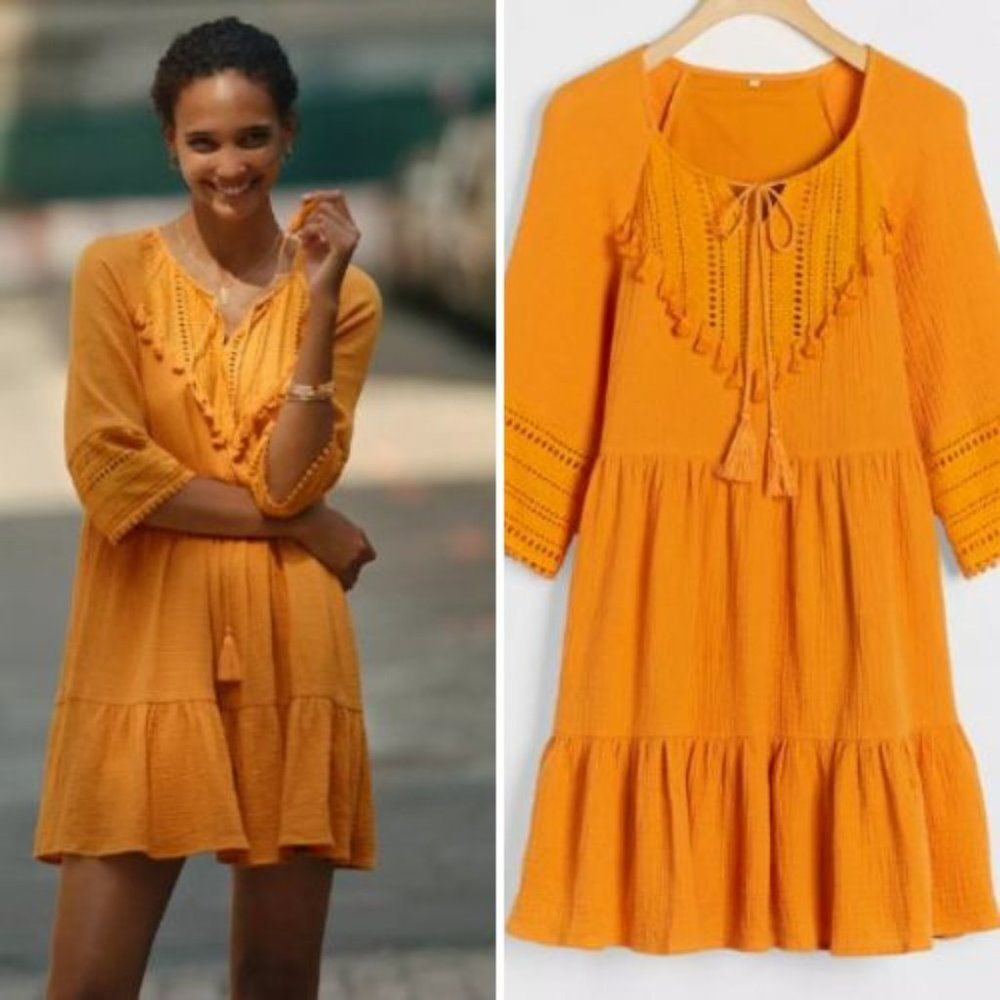 NWT Anthropologie Angelica Tasseled Tunic Dress | M Petite